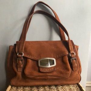 Prada Brown/Red Suede Leather Handbag
